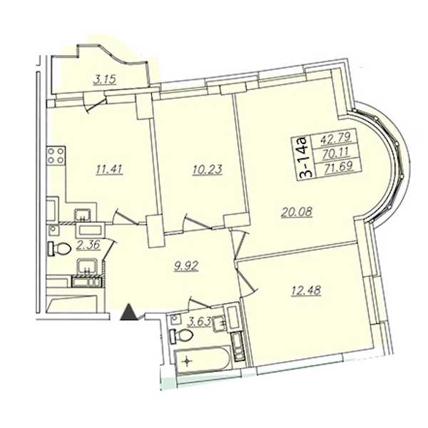 Трехкомнатная квартира в : площадь 71.69 м2 , этаж: 17 – купить в Санкт-Петербурге